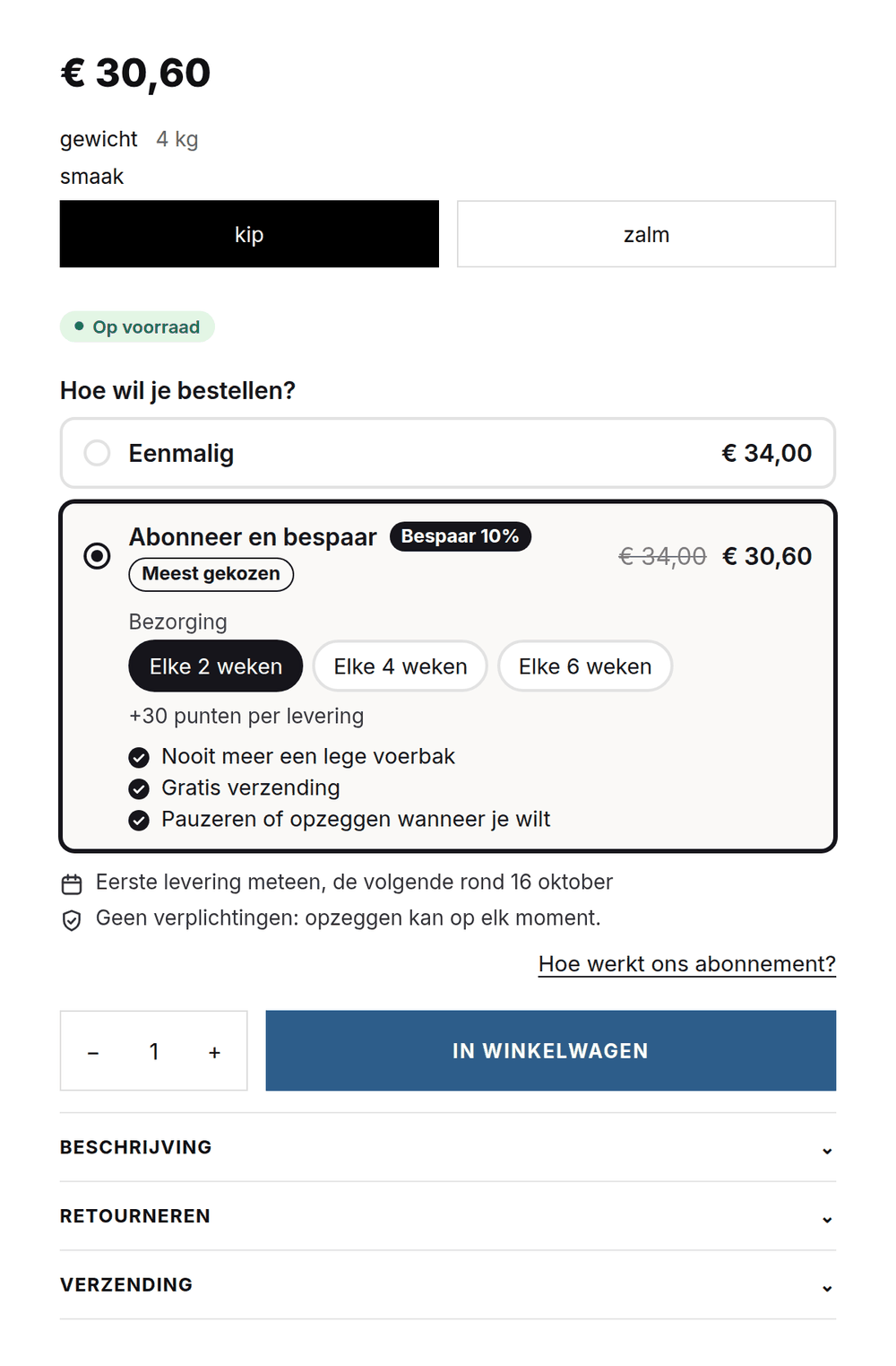 Een abonnement op dierenvoeding of huishoudproducten aanbieden